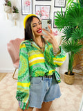 Camicia etnica dettaglio verde con borsetta