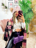 Maxi camicione a quadri nero e rosa