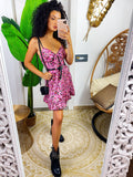 Abito a fiori Fuxia con coppe