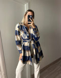 Giacca check nude e blu