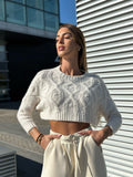 Maglioncino crop panna a trecce