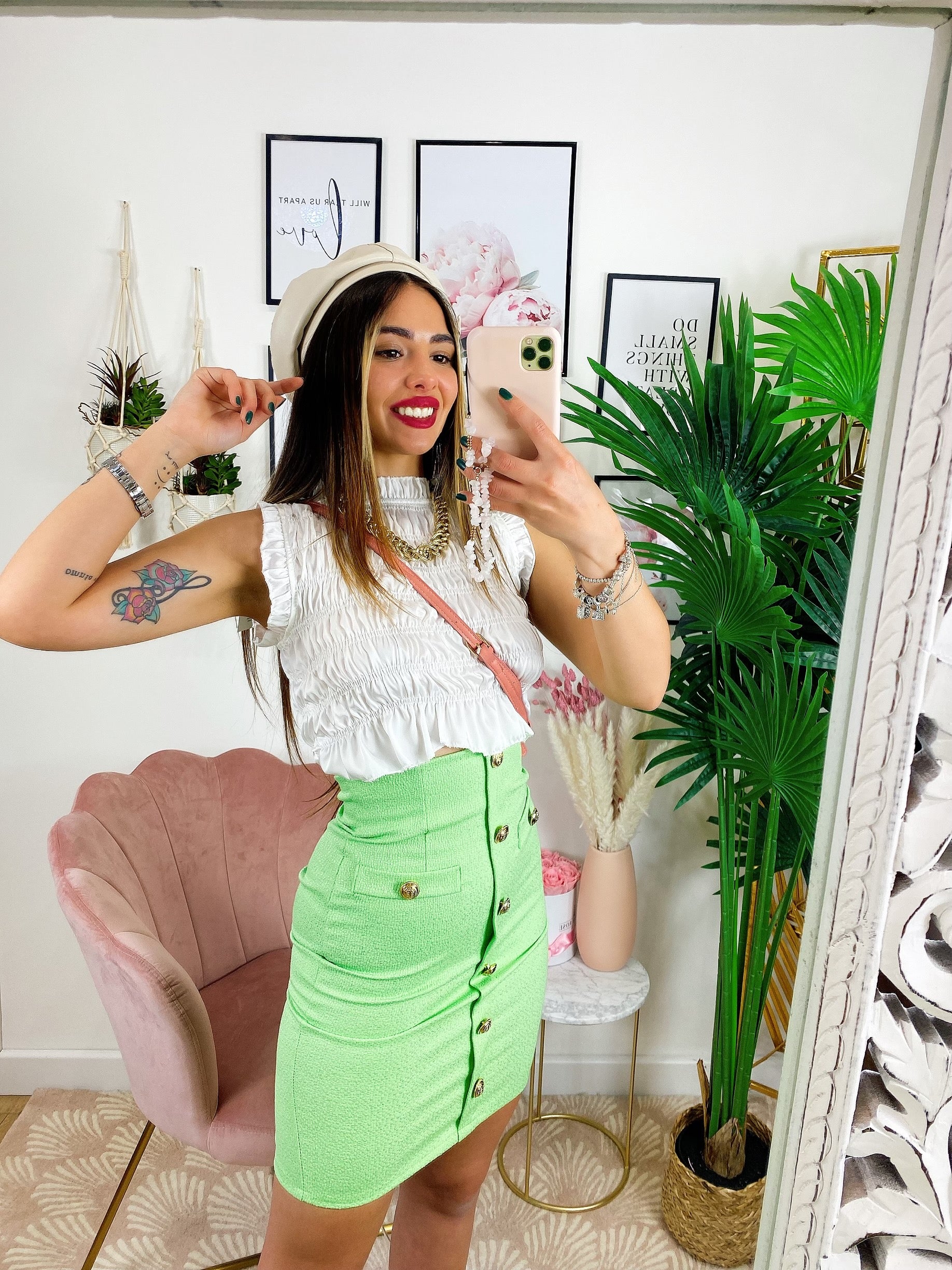 Gonna midi con bottoni menta