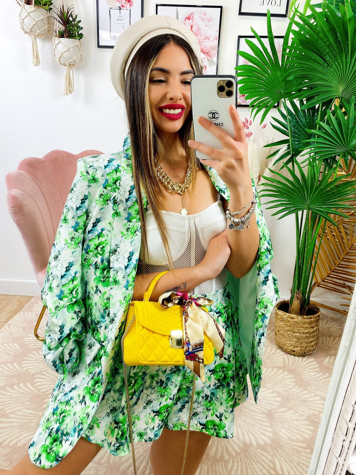Completo Giacca e Short fiori verdi