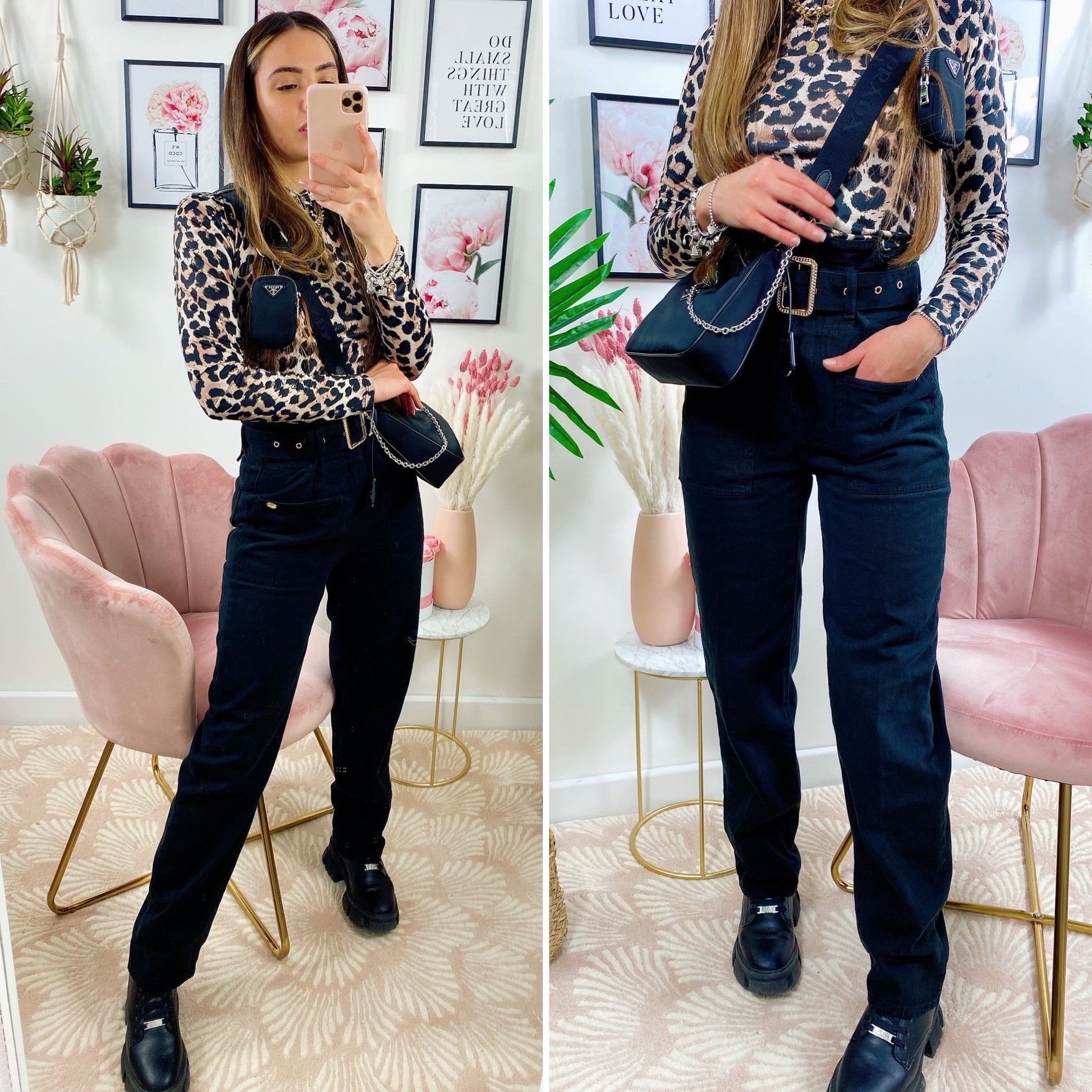 Jeans boyfriend nero con cintura compresa