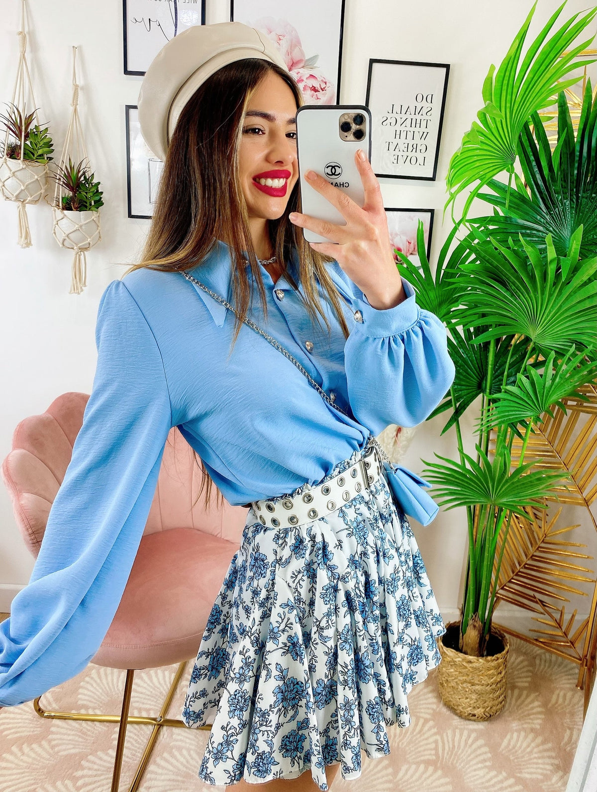 Camicia con borsetta celeste