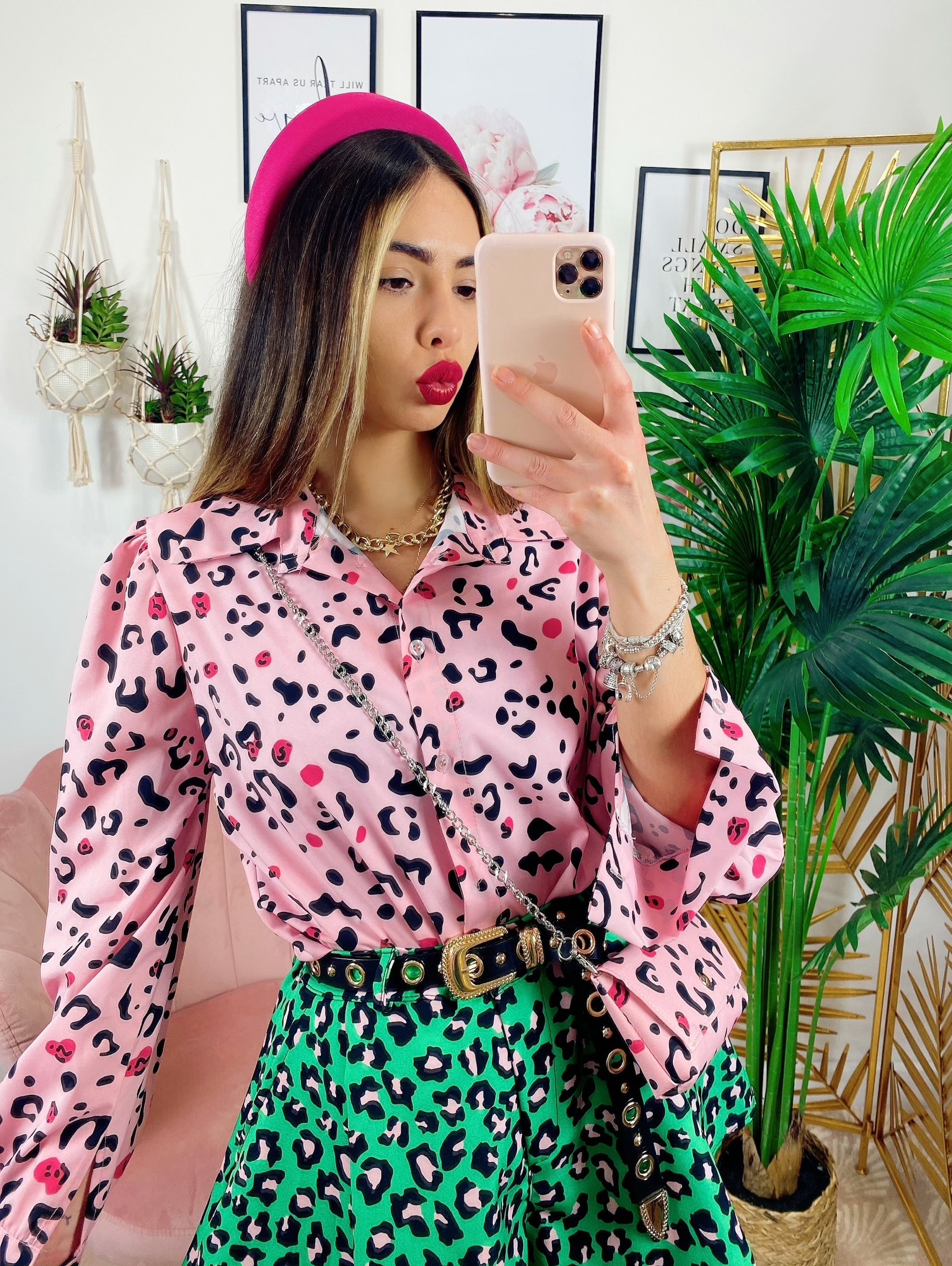 Camicia maculata con borsetta Rosa
