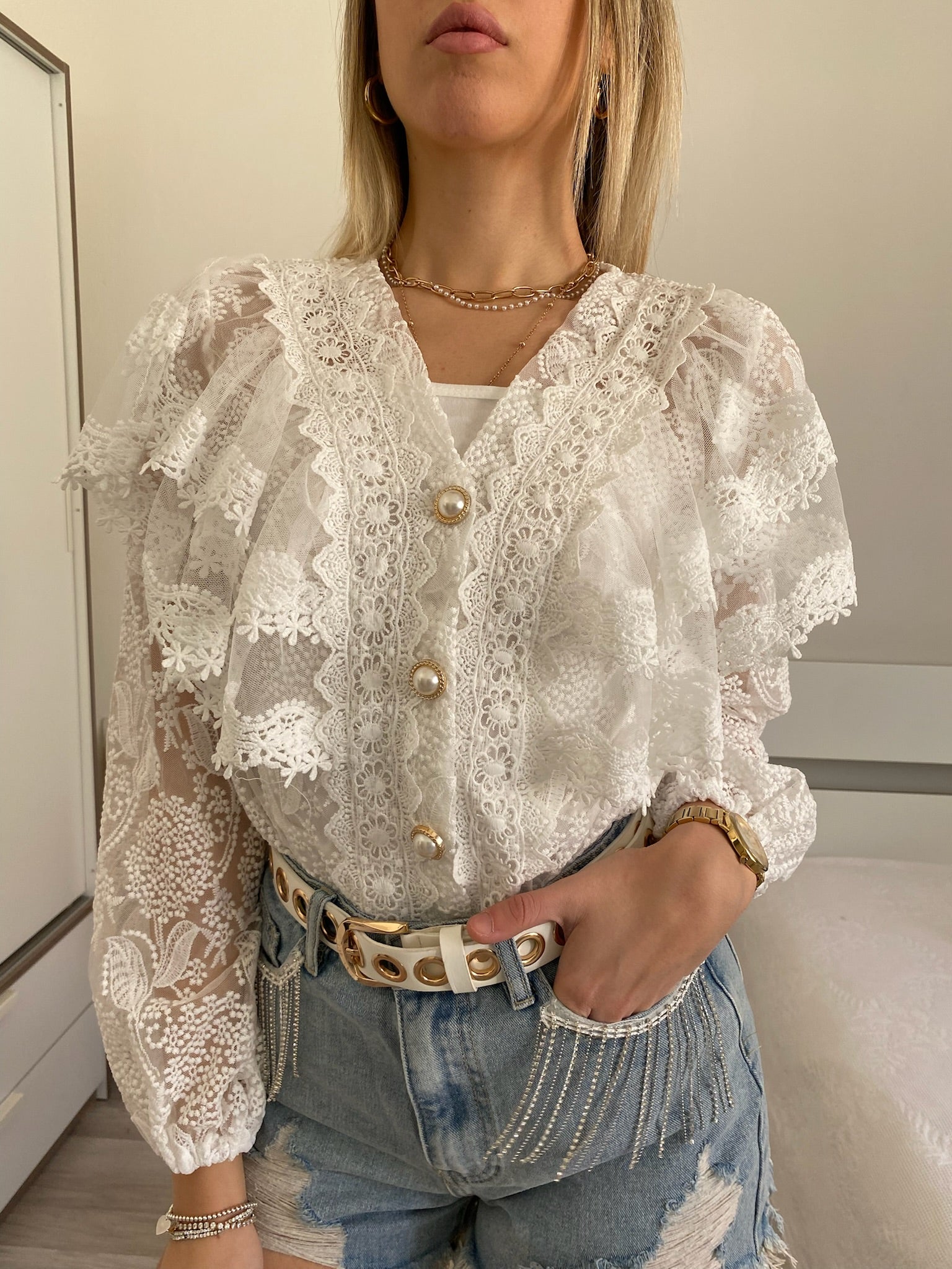 Camicia in pizzo bianca