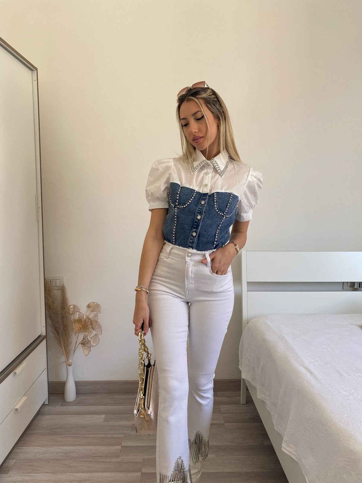 Camicia in jeans con strass