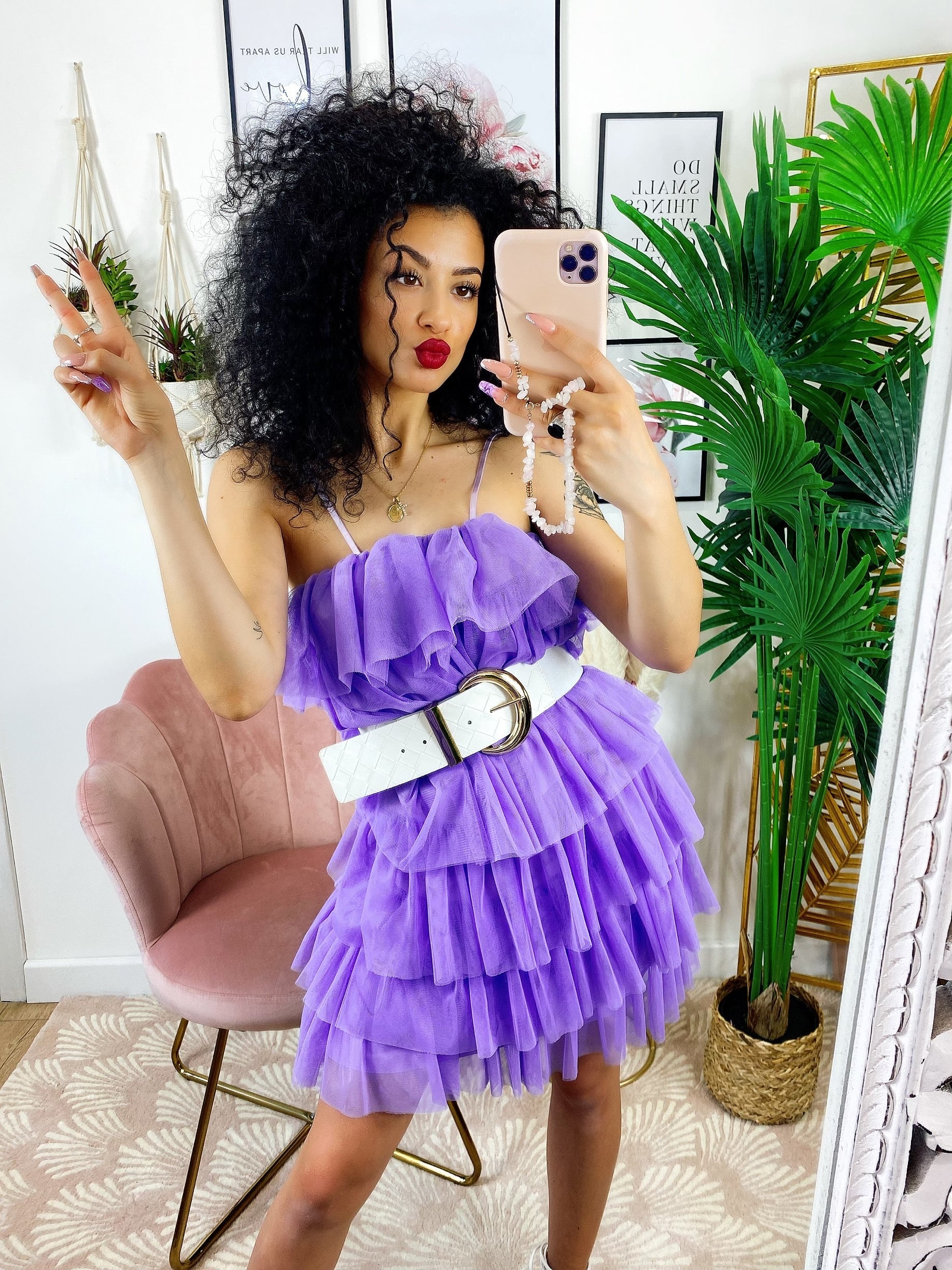 Abito in tulle a balze Venere lilla