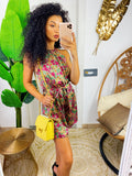 Tutina in raso con fiori base verde
