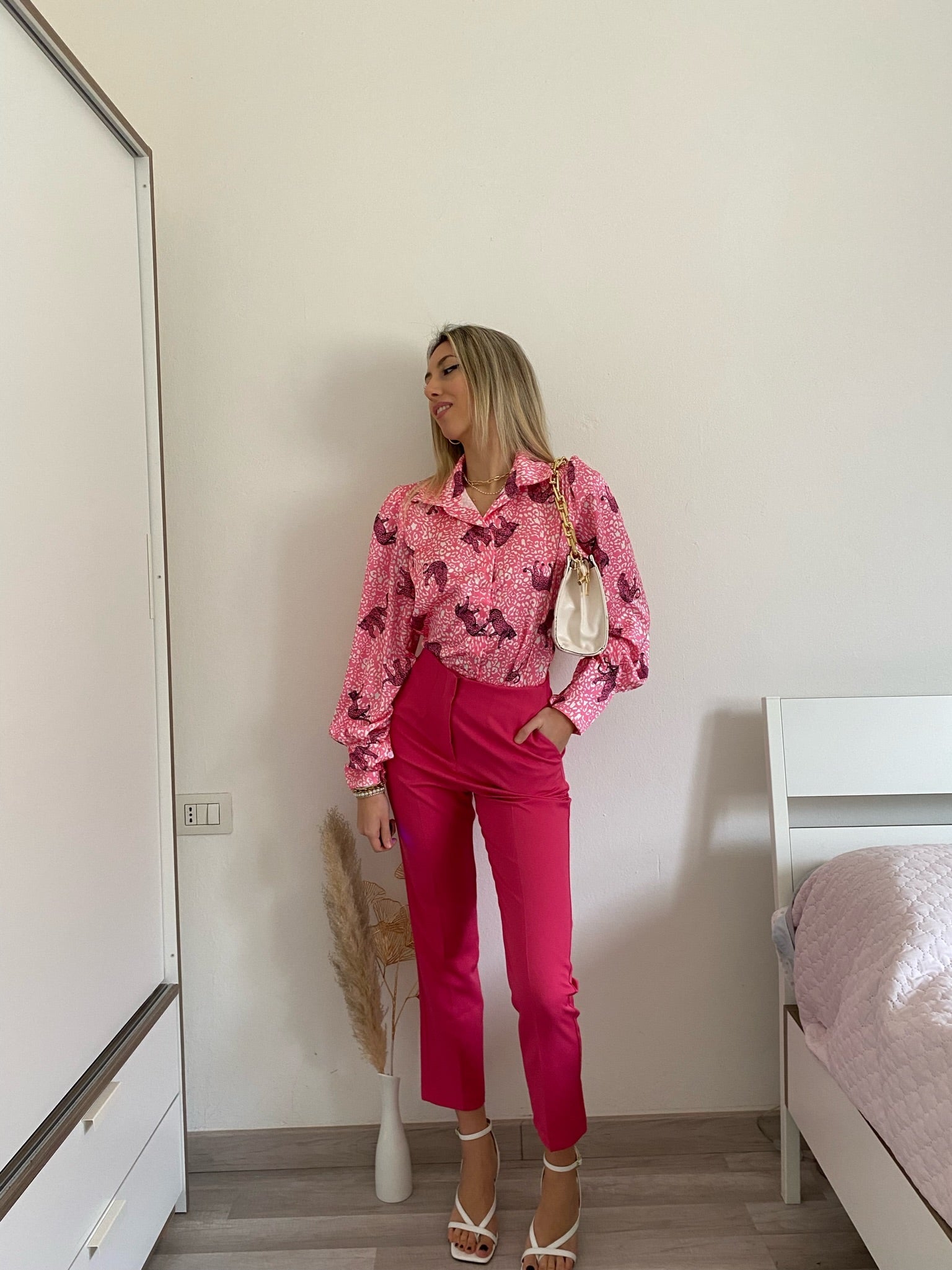 Pantalone vita alta Fuxia