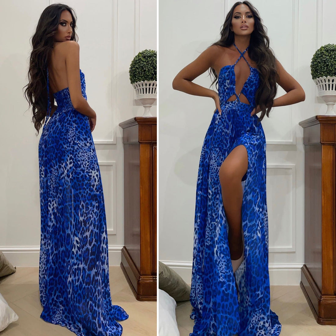 Abito animalier blu