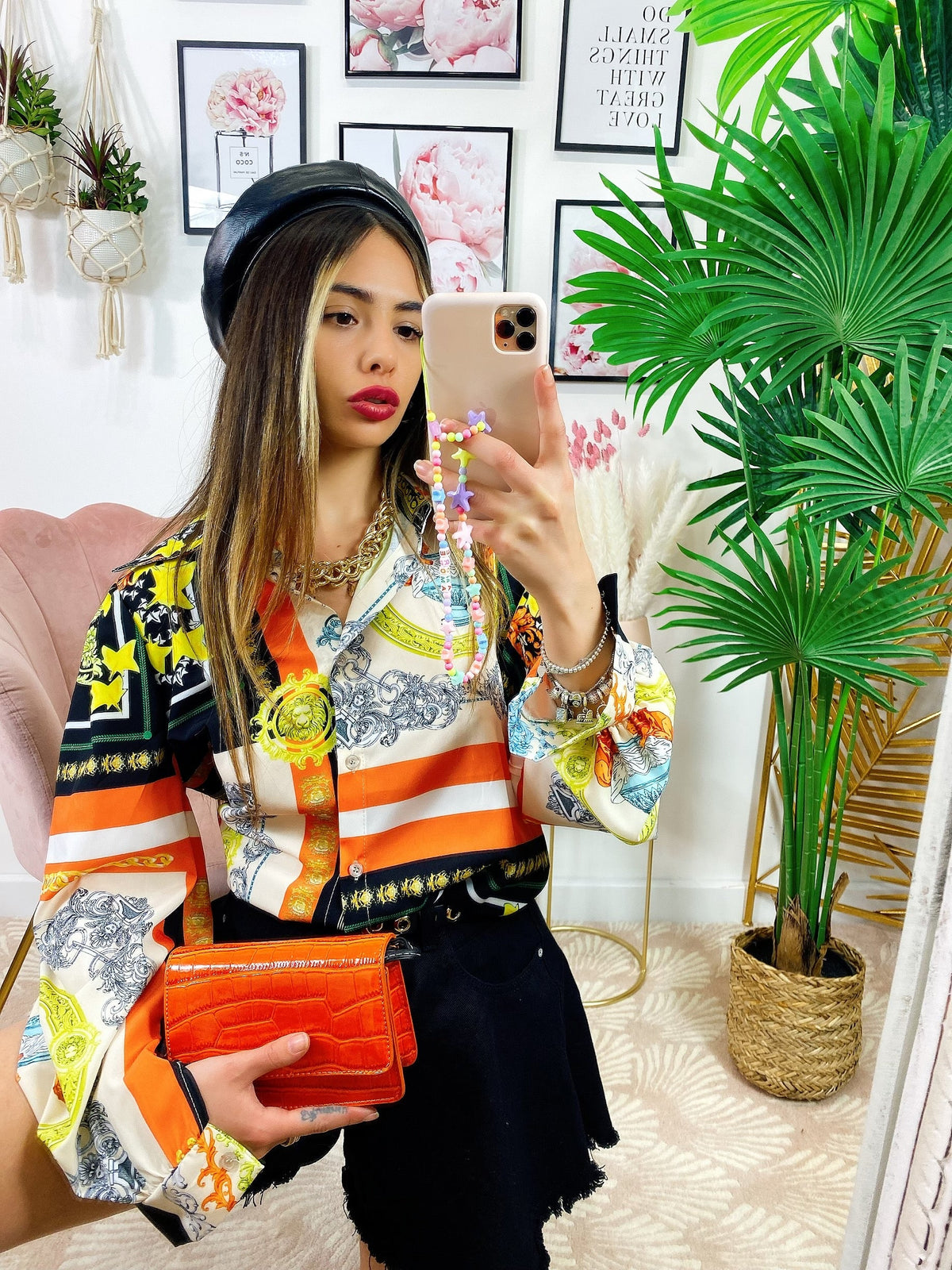 Camicia etnica dettaglio arancio senza borsetta
