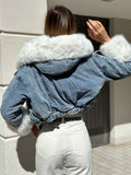 Giaccone di jeans pelo bianco