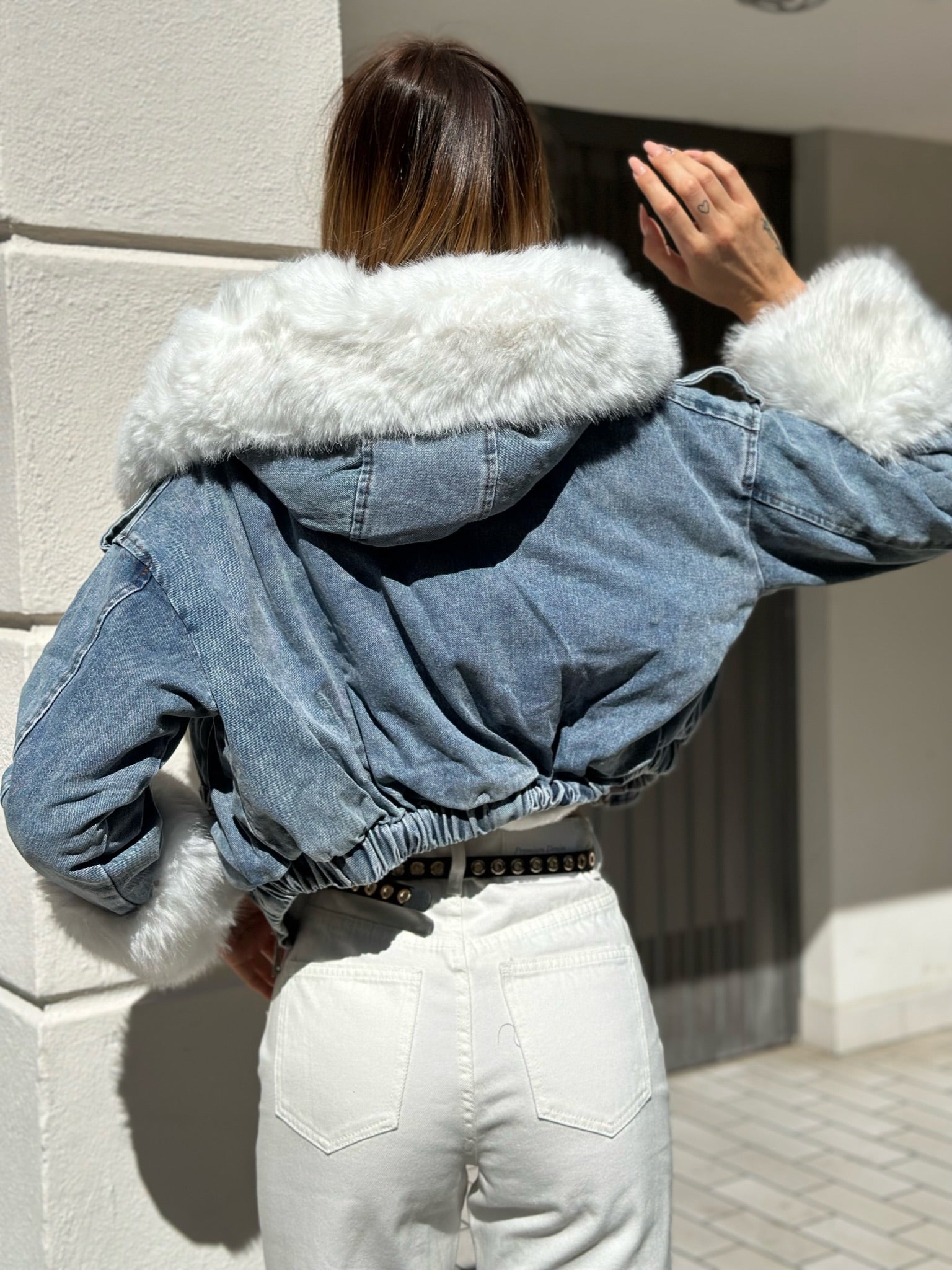 Giaccone di jeans pelo bianco