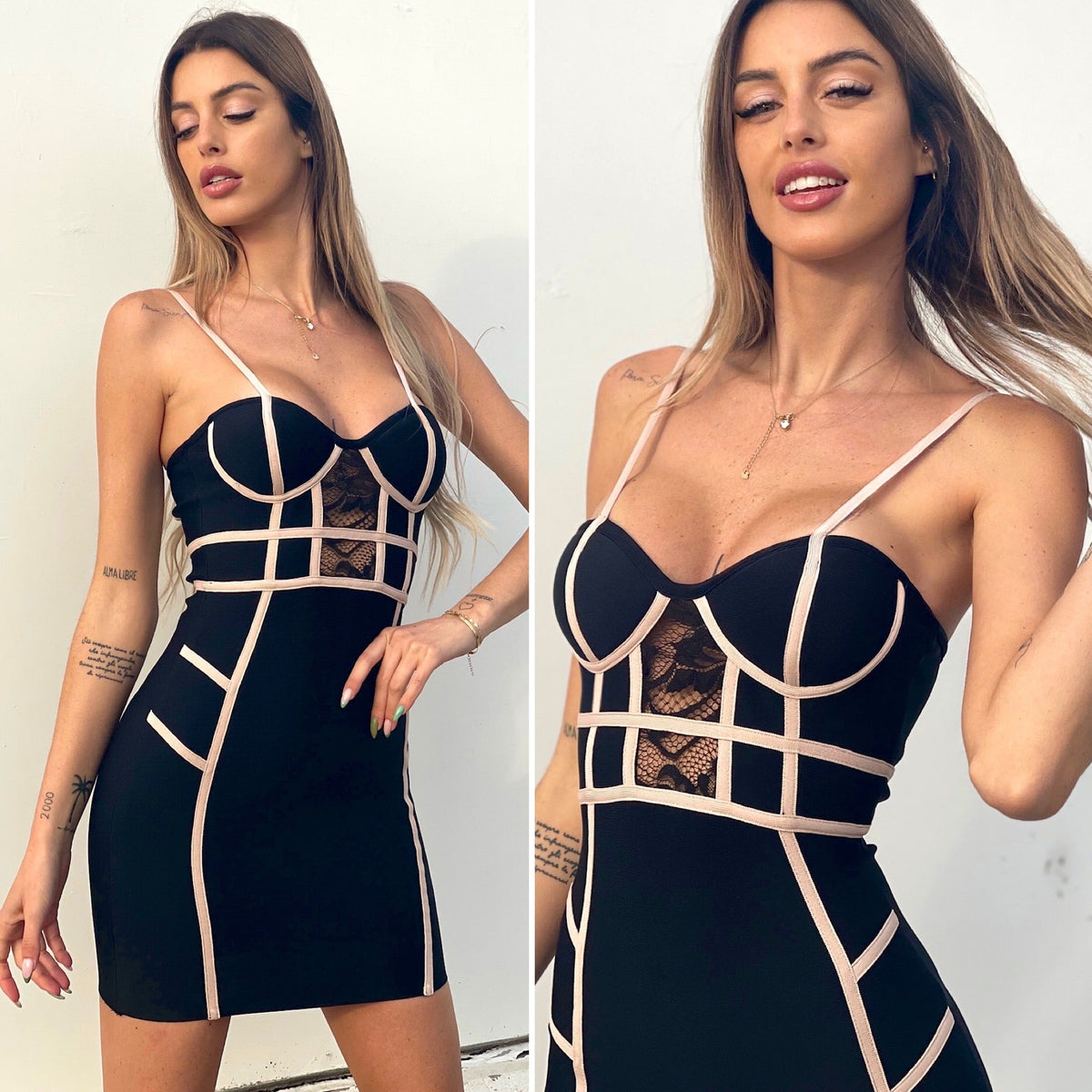 Abito Bustier nero e rosa