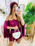 Tutina in raso con scollo a barchetta manica lunga peonia