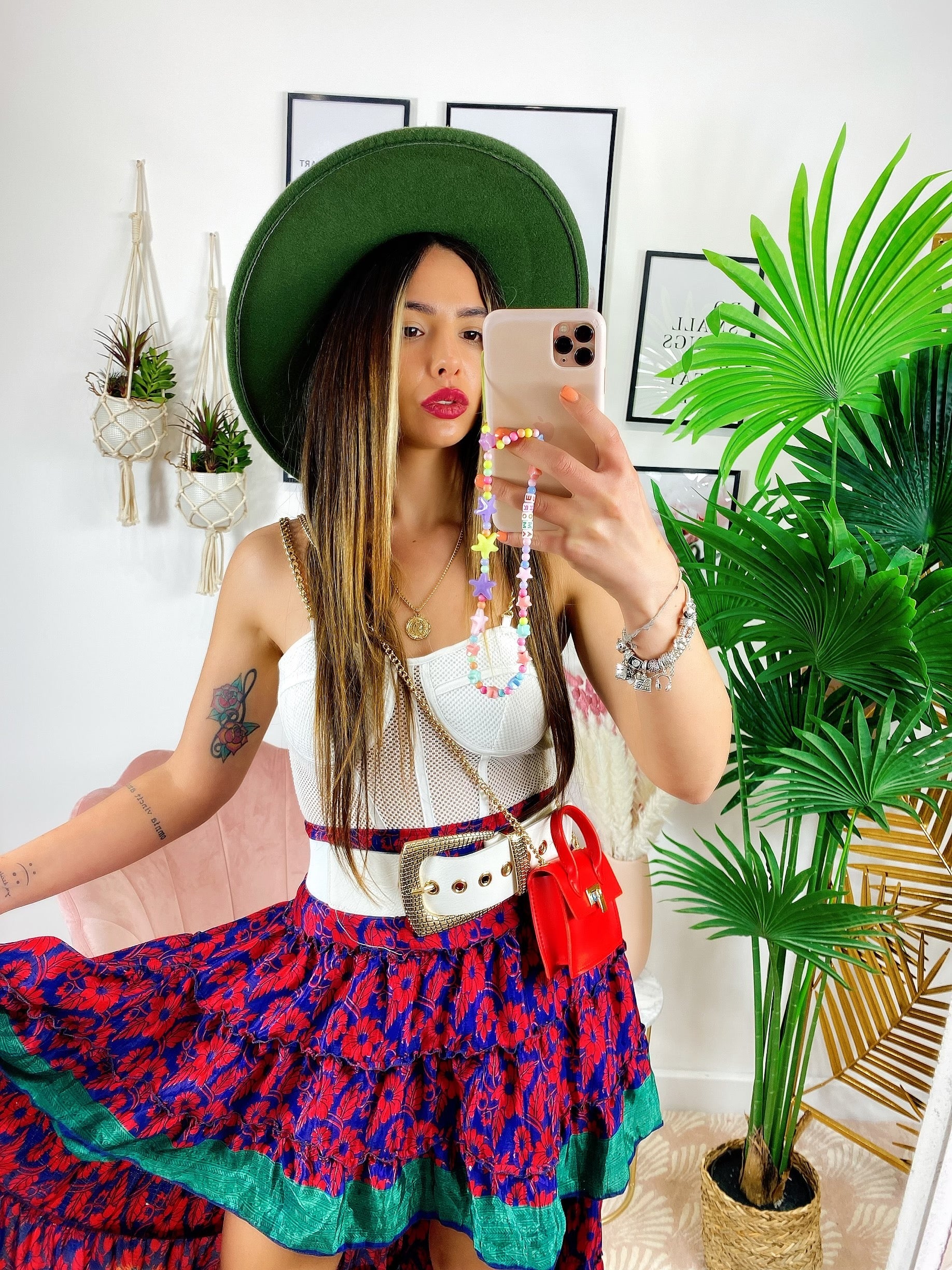 Gonna asimmetrica Blu fiori rossi