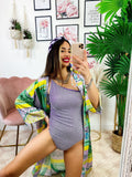 Kimono etnico verde lilla