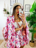 Completo Giacca e Short fiori fucsia