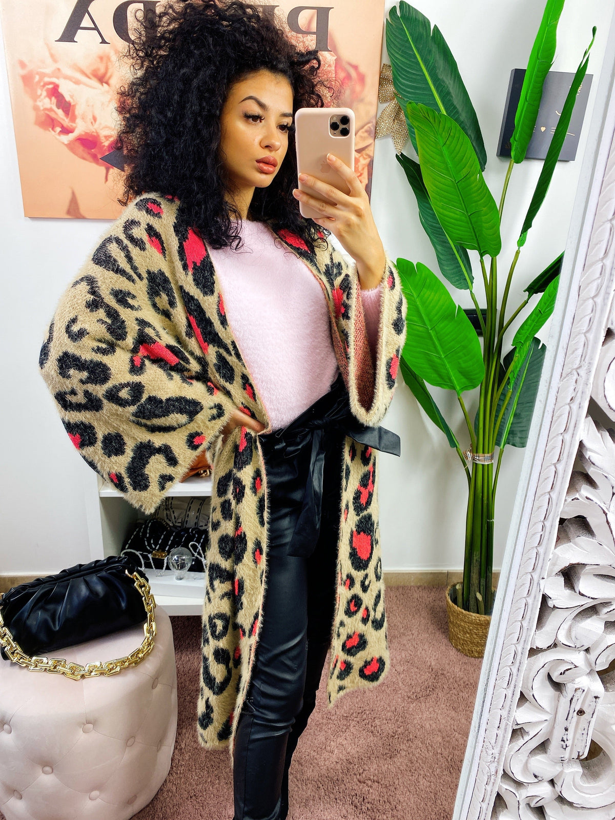 Cardigan maculato con dettagli Fuxia
