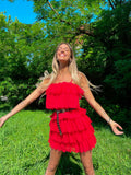 Abito in tulle a balze Venere rosso
