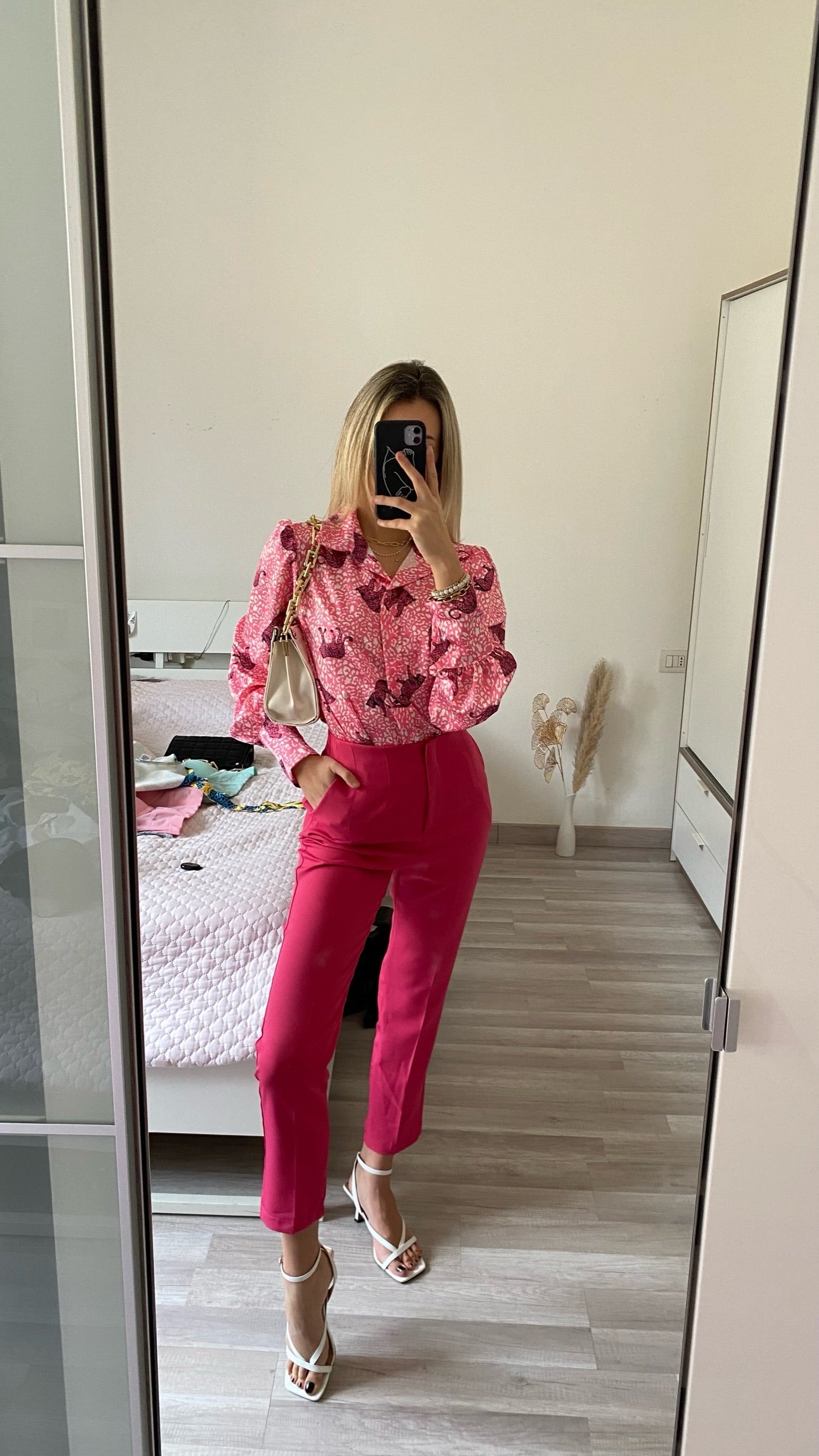 Pantalone vita alta Fuxia