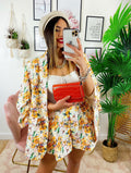 Completo Giacca e Short fiori Arancio