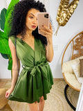 Tutina in raso con cintura verde militare