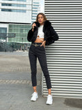 Giaccone di jeans nero pelo nero