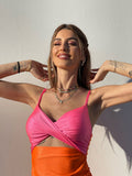 Abito bicolore arancio Fuxia