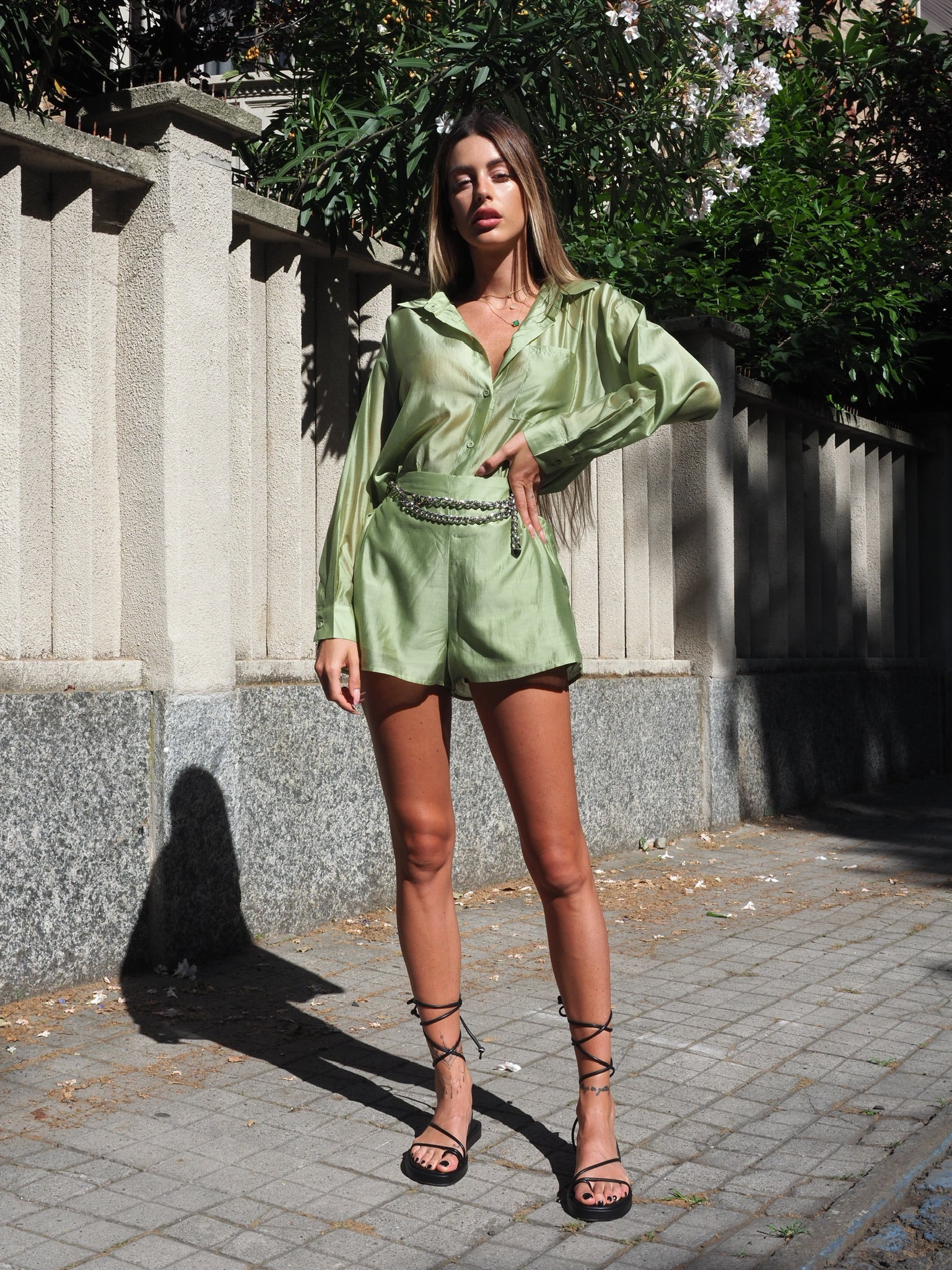 Completo camicia e short pistacchio