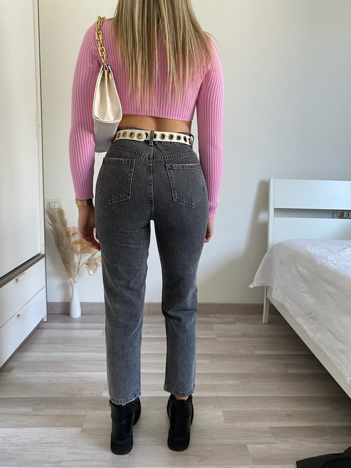 Jeans wide leg grigio