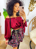 Gonna a fiorellini bordeaux