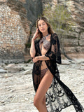 Pareo/kimono lungo in pizzo nero