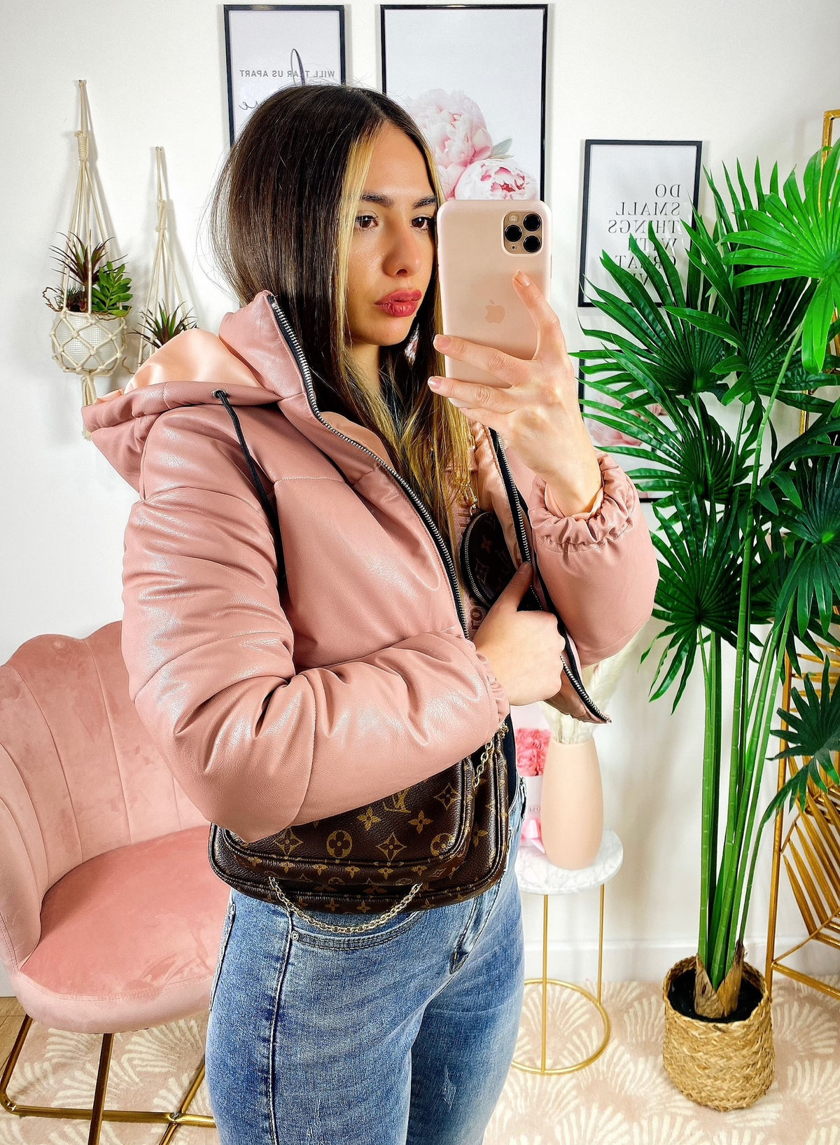 Bomber crop in ecopelle Rosa