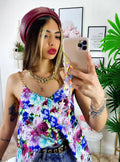 Maxi maglia floreale con catena dettagli Fuxia