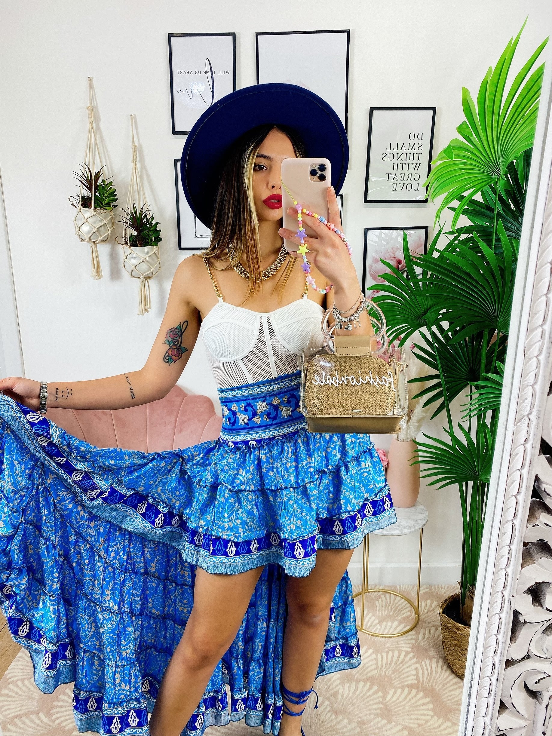 Gonna asimmetrica azzurra e celeste