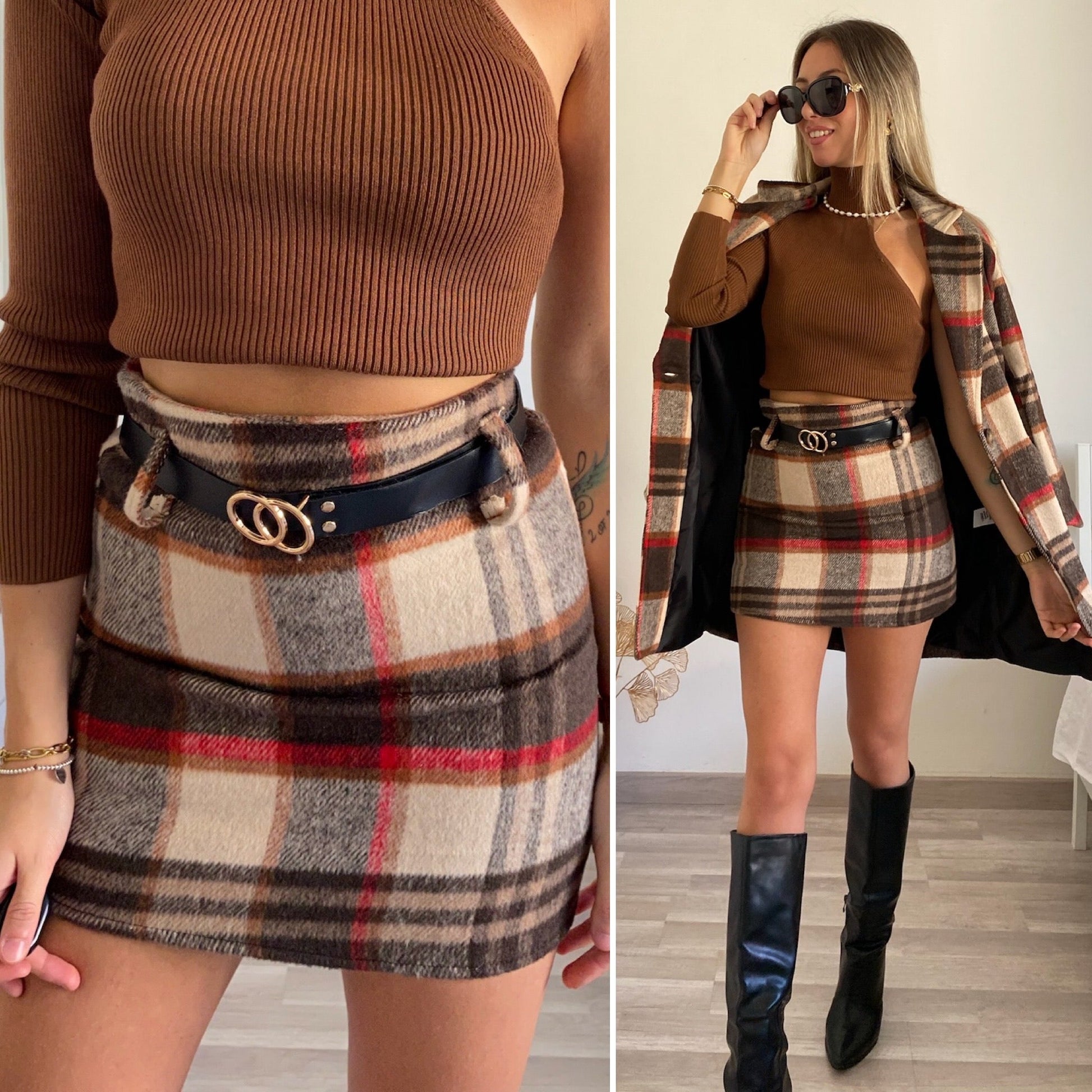 Gonna in tweed Camel red