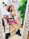 Completo etnico gonna e t-shirt base fucsia