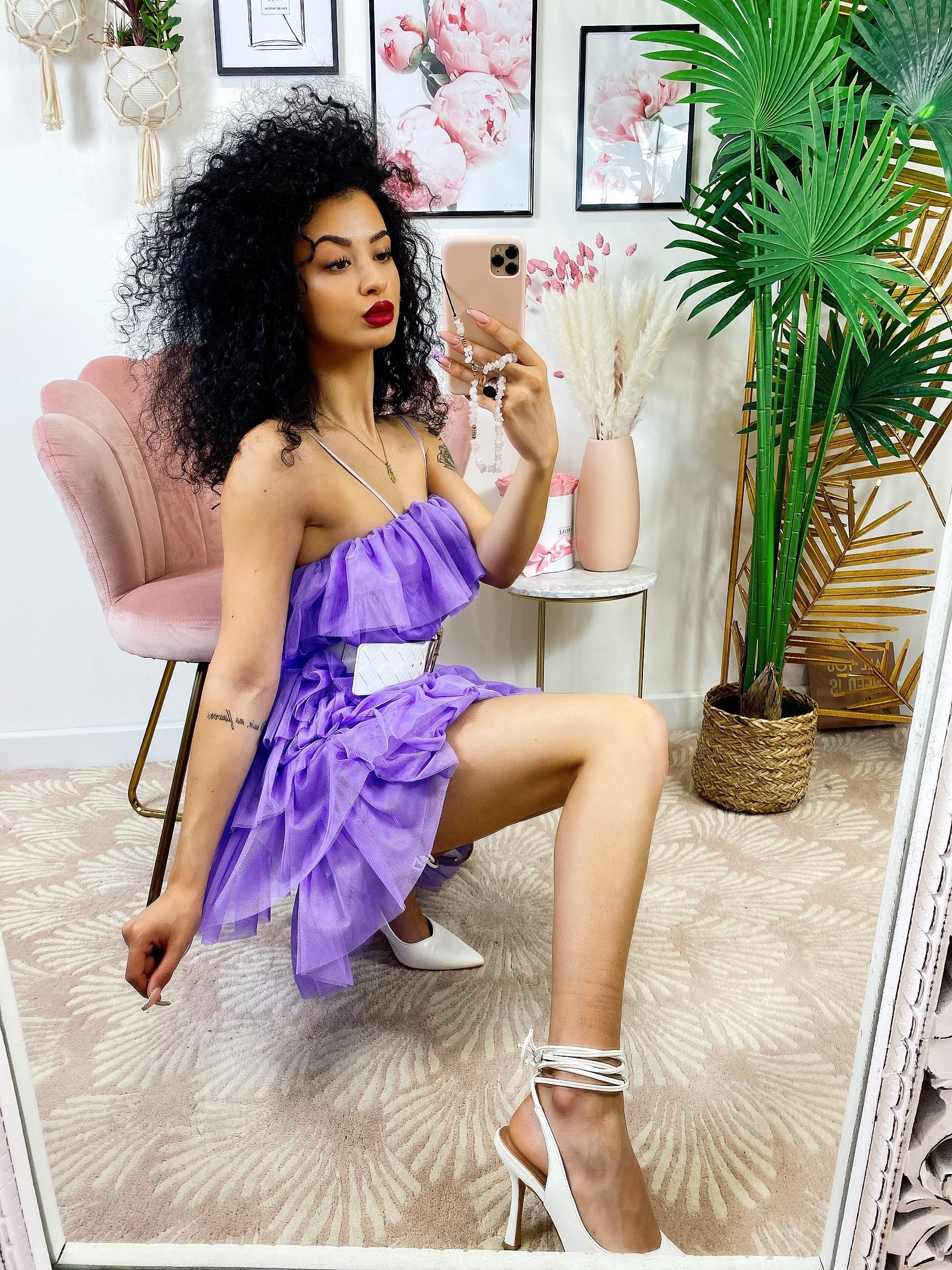 Abito in tulle a balze Venere lilla
