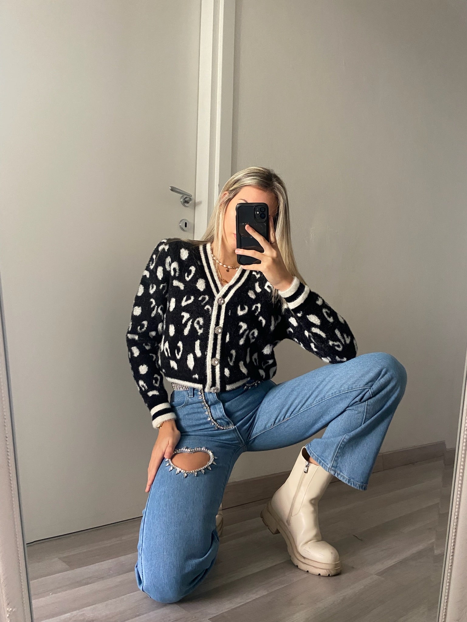 Cardigan animalier nero