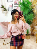 Cardigan con bottoni gioiello e spalle scoperte Rosa
