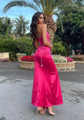 Abito in raso Fuxia con drappeggio