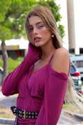 Abito glitter arricciato fuxia