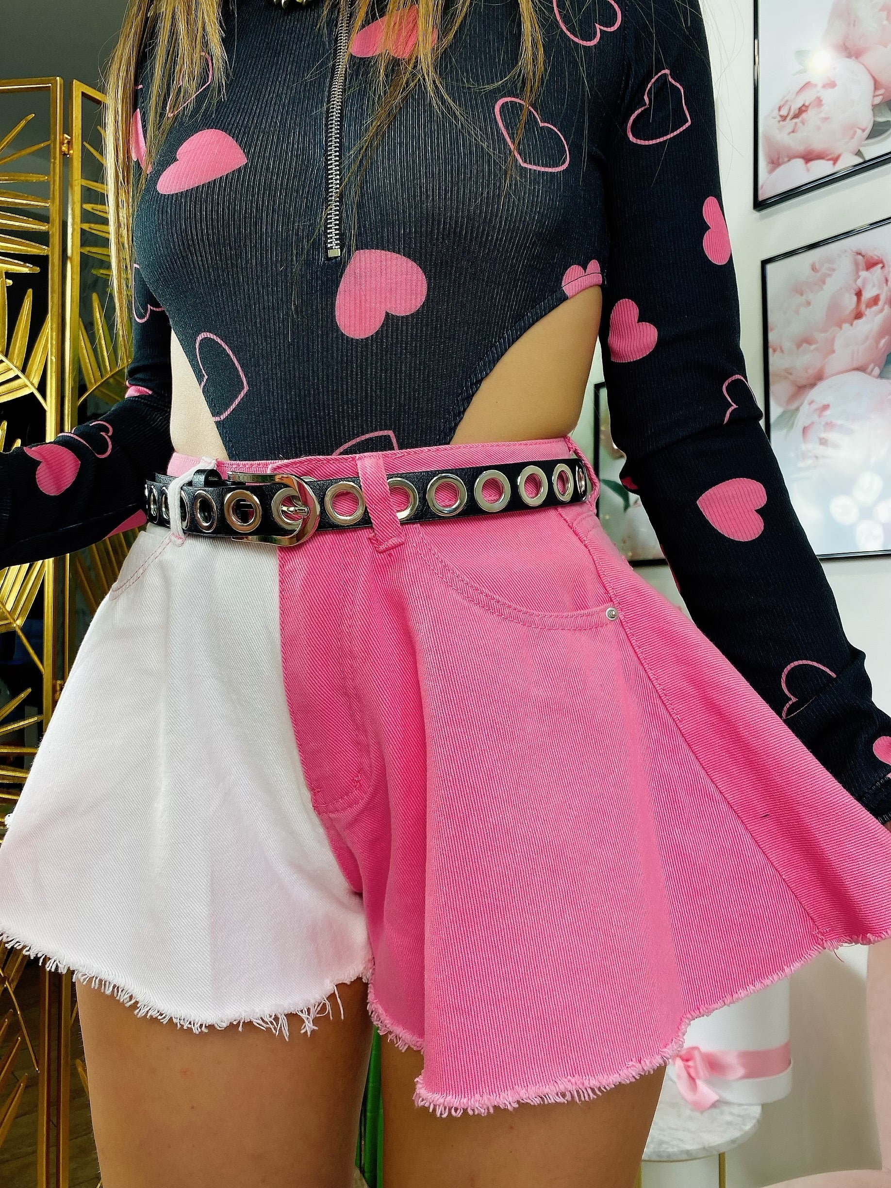Short sfrangiato bicolor rosa