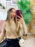 Maglione top quality con perle camel