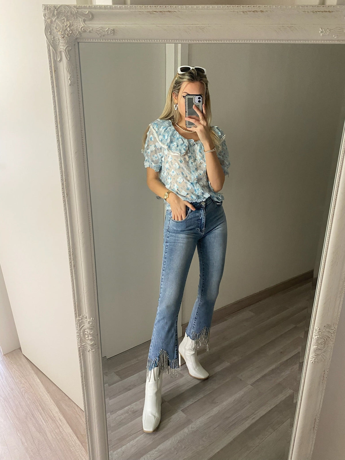 Jeans con frange argento