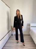 Completo giacca e pantalone frange paillettes nero