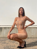 Abito bustier nude con strass